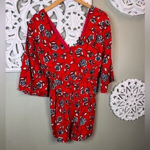 MinkPink Terrace Red Floral Mini Romper Medium